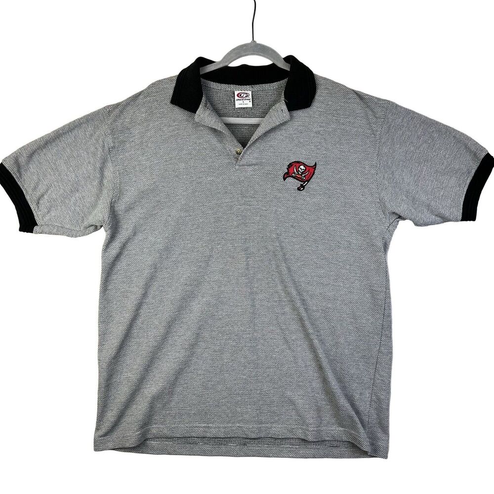 True Fan Tampa Bay Buccaneers Polo Shirt Men's L Grey Black Embroidered Logo